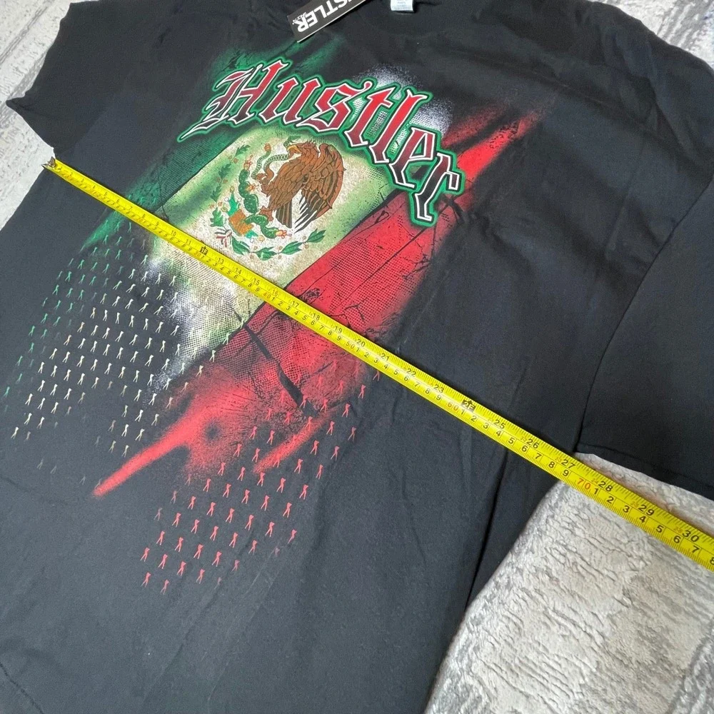 NEW Vintage Y2K Hustler Mens Mexican Flag Eagle‎ Snake Graphic T-Shirt Black 3XL
